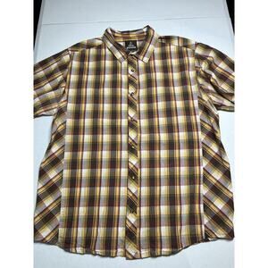 PrAna Mens Short Sleeve Button Down Plaid Casual Shirt Size L